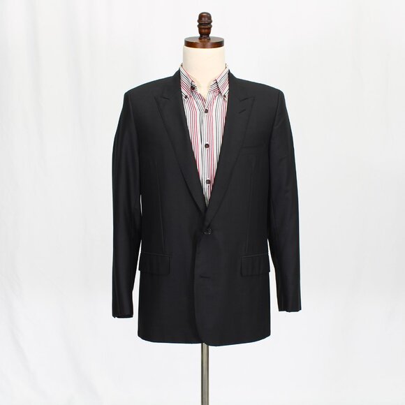 Dior 38R Black Poly/Wool Blend 2-Button Solid Sport Coat Blazer Jacket P…